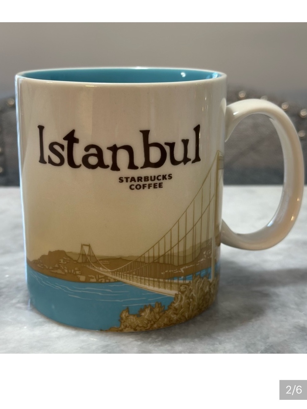 Starbucks Istanbul Global Icon 16 oz ceramic mug featuring  Bosphorus Bridge - Picture 5 of 8